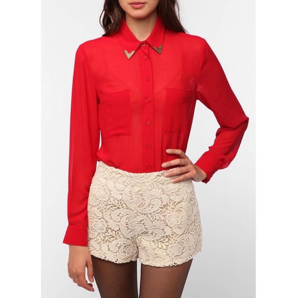 Urban Outfitters Nom De Plume By YaYa Kris Western Tipped Red Button Down Shirt - Picture 2 of 13